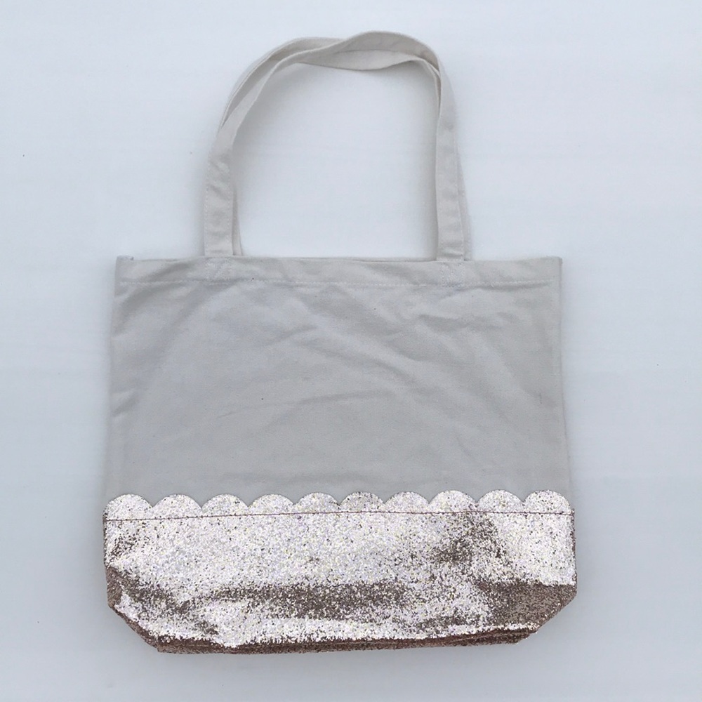 Canvas tote with rose gold glitter bottom